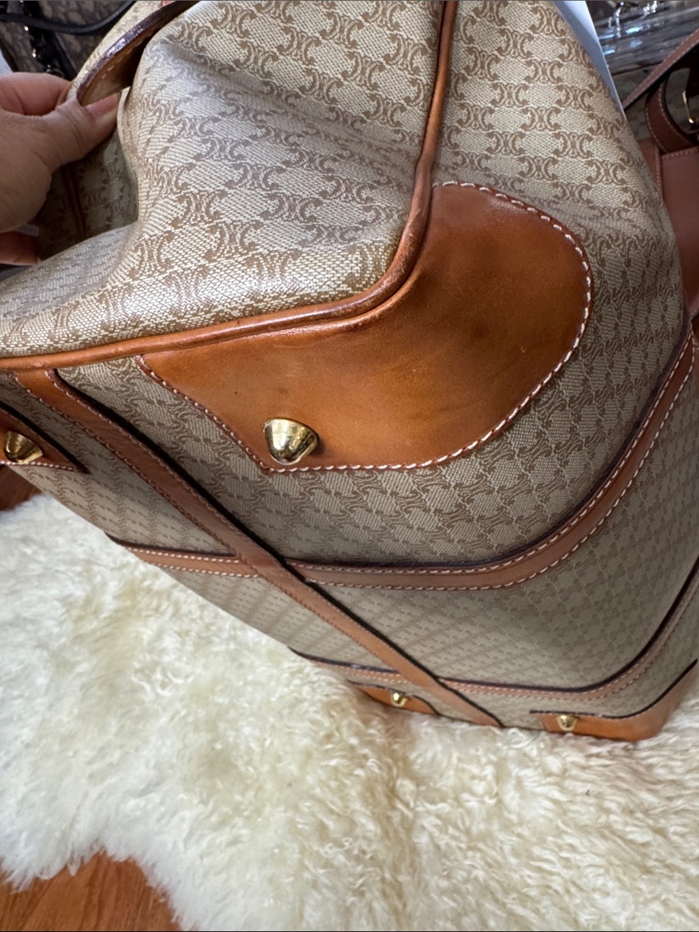 Celine Tan & Beige Monogram Canvas Duffel Bag - Picture 6 of 11